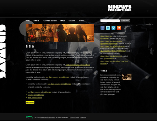 Screenshot of Sideways Productions design