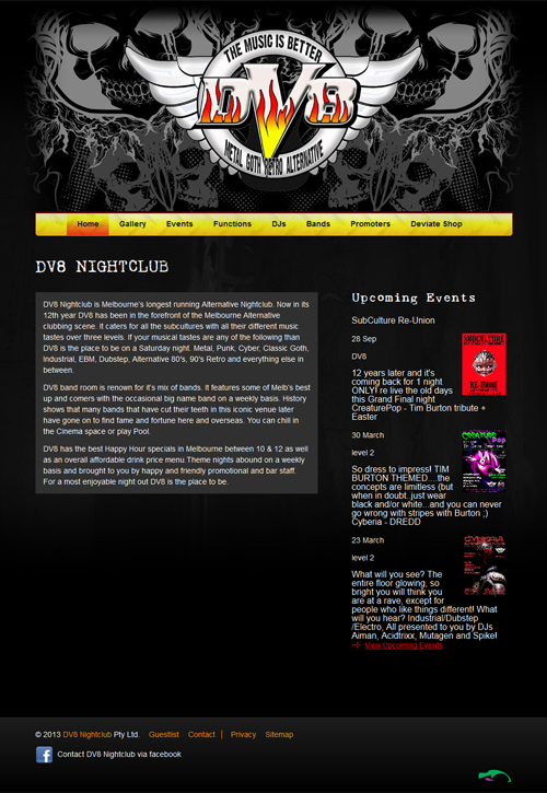 Screenshot of DV8 Nightclub website