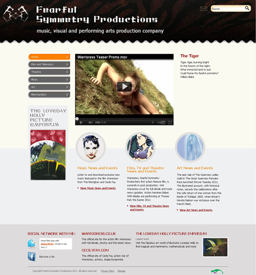 Screenshot of Fearful Symmetry Productions website