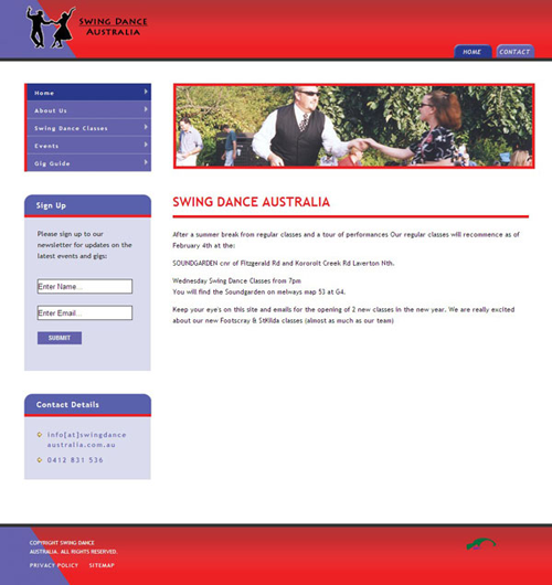 Screenshot of Swing Dance Australia website